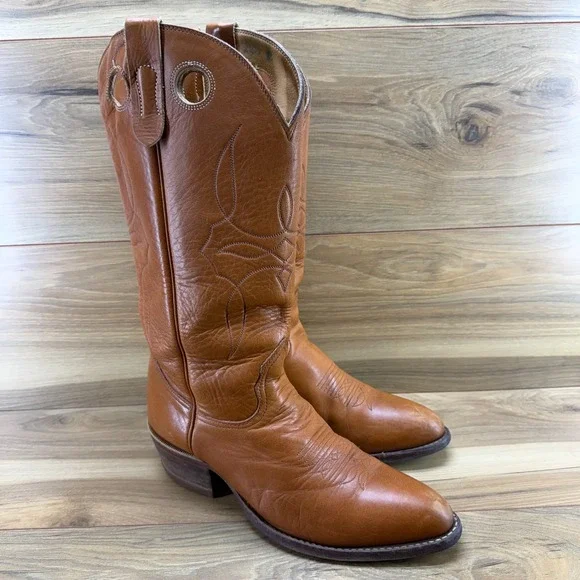 ALBERTA BOOT CO. Western Mens 10.5 Cognac Vintage Tall Cowboy Boots